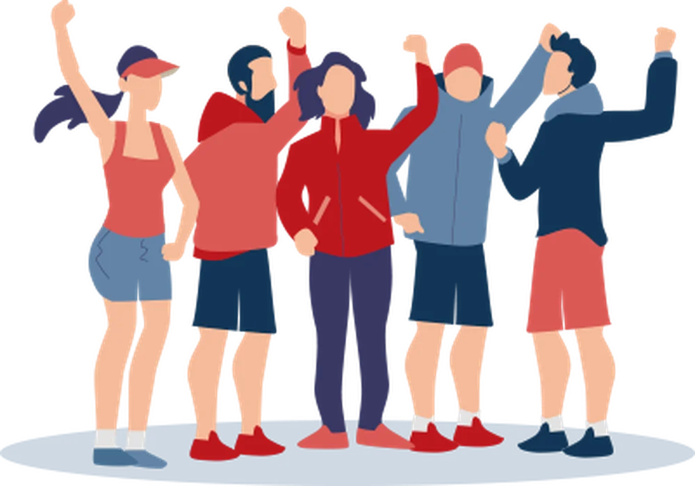 Illustration of a cheering team