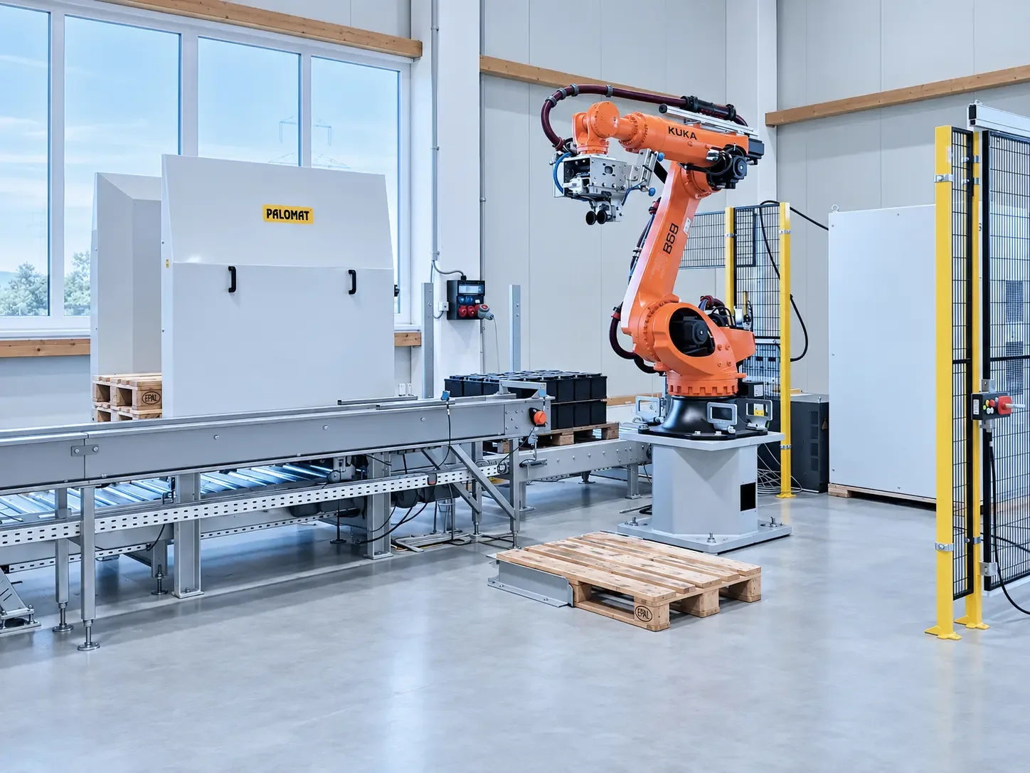 Gesamtansicht der Depalettierzelle mit Palettenhandling