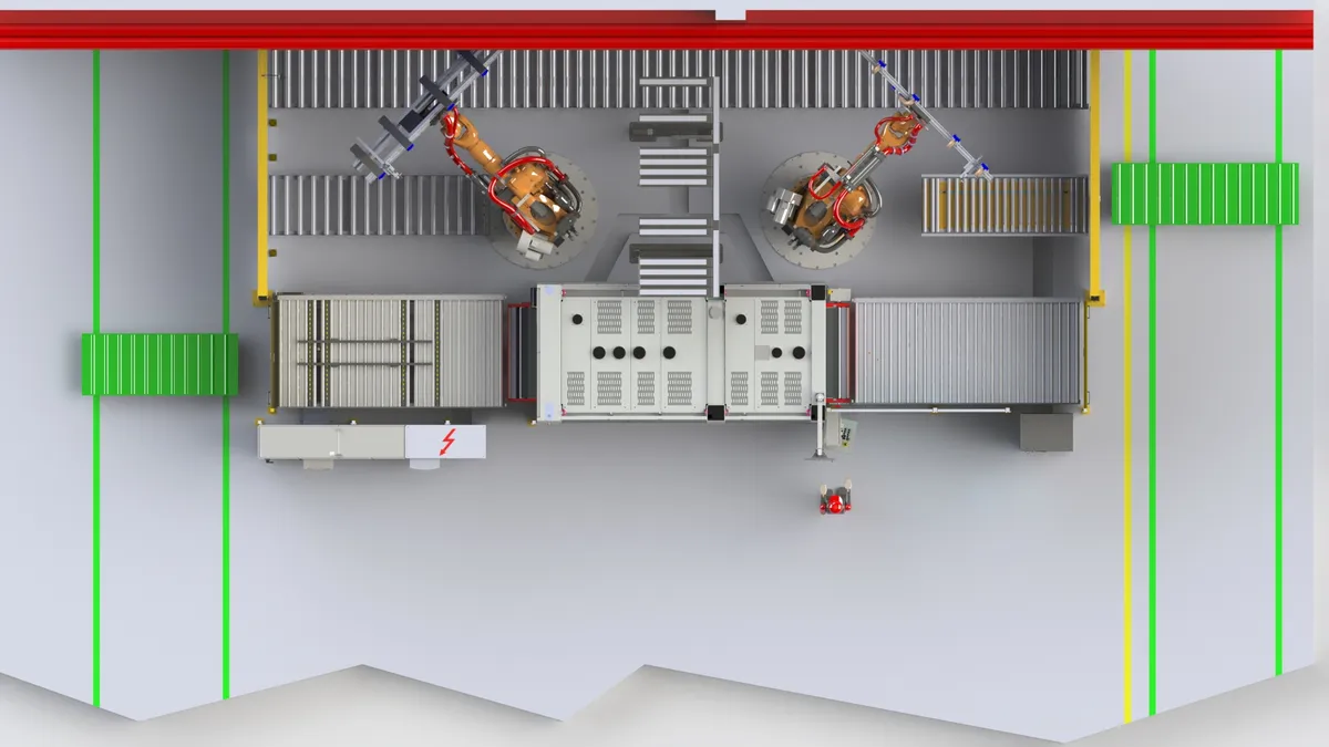 Anlagenlayout der Umfahrung Schleifmaschine in der Draufsicht