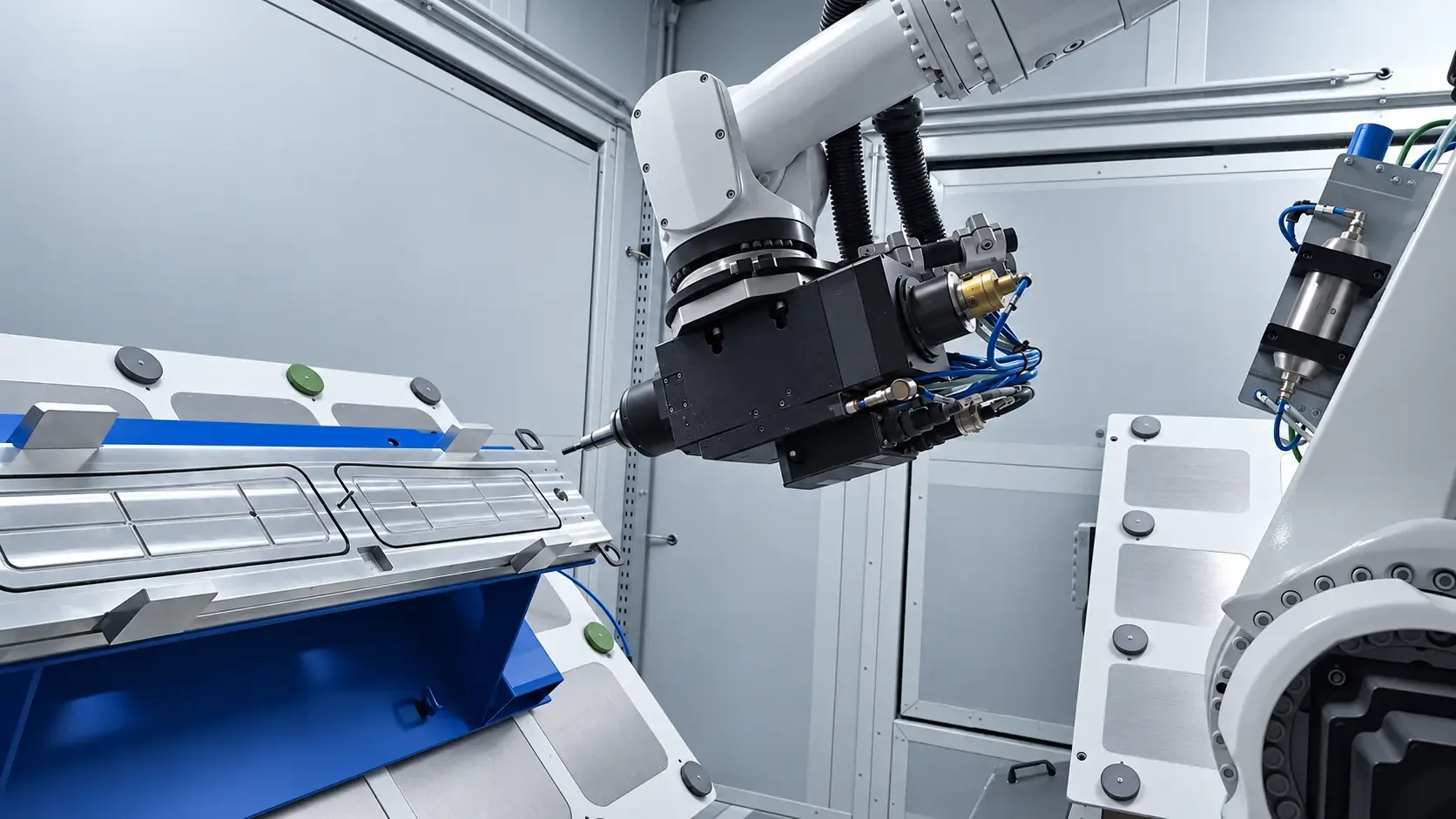 Bearbeitungsspindel des Roboters an einem Composite-Bauteil