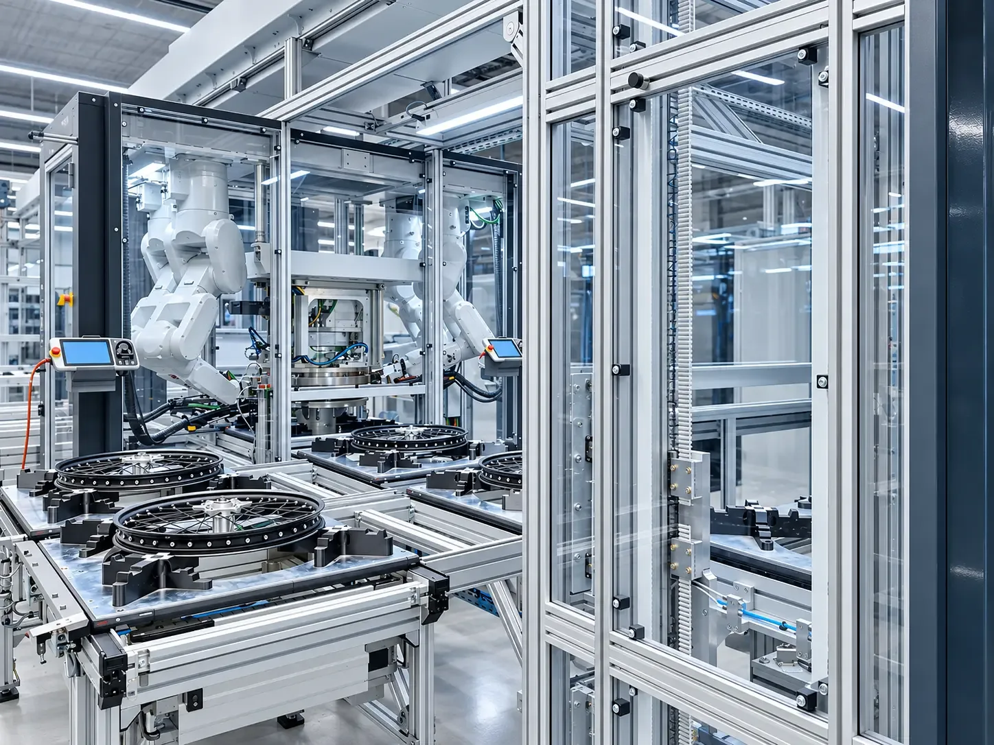 Roboter über Speichenrädern auf den Transportpaletten