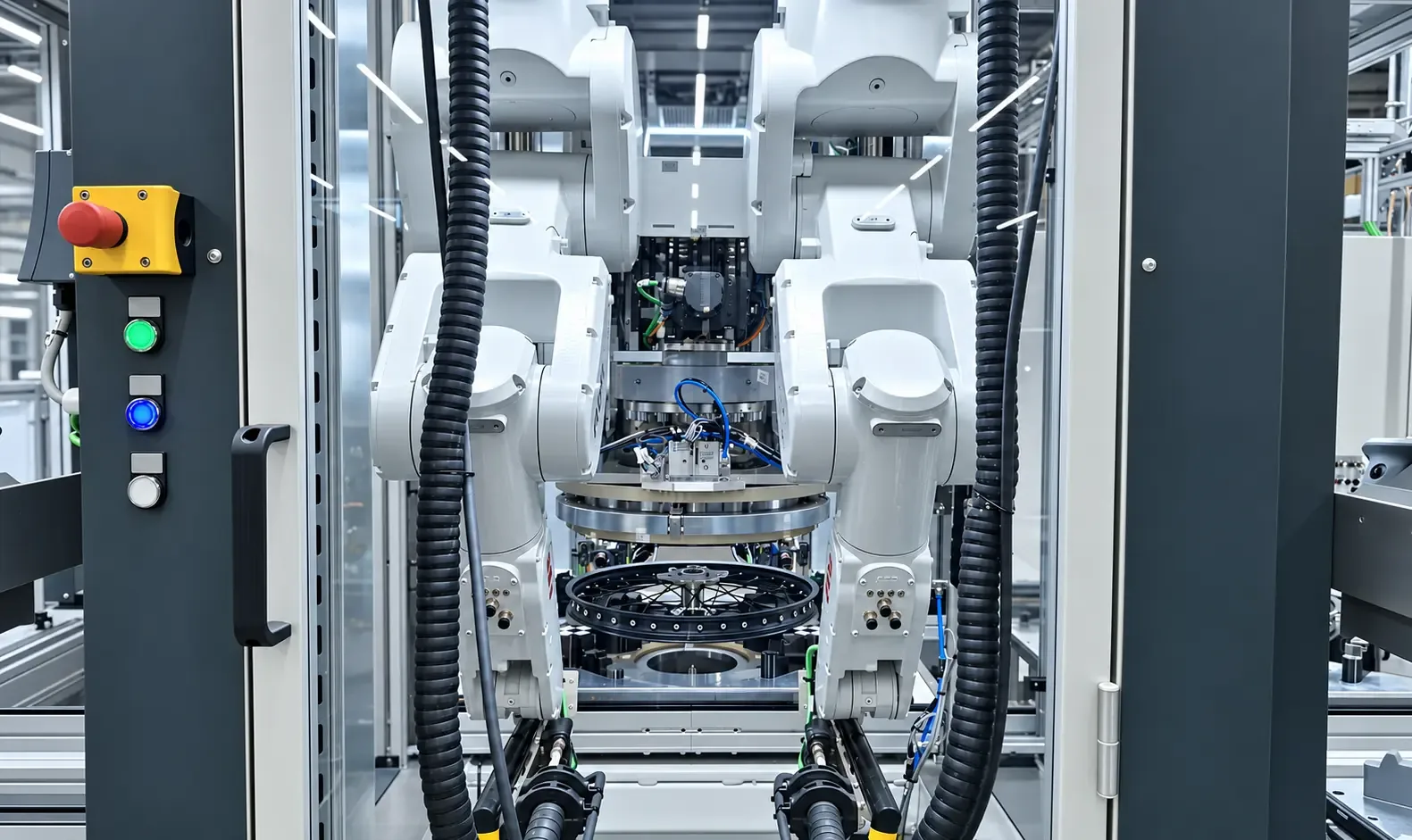 Roboterstation mit Speichenrad im Bearbeitungsbereich