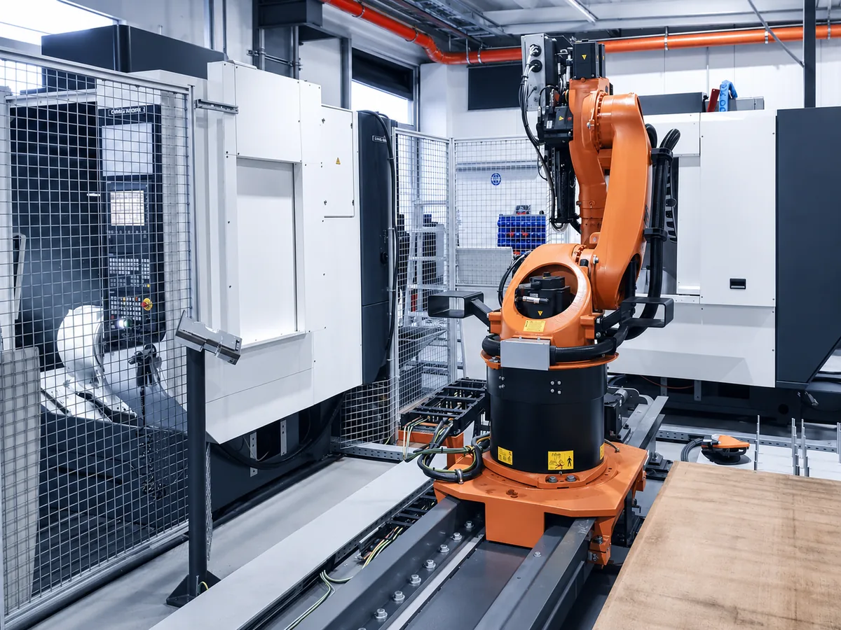 Roboter beim Beschicken des DMG-MORI-Bearbeitungszentrums