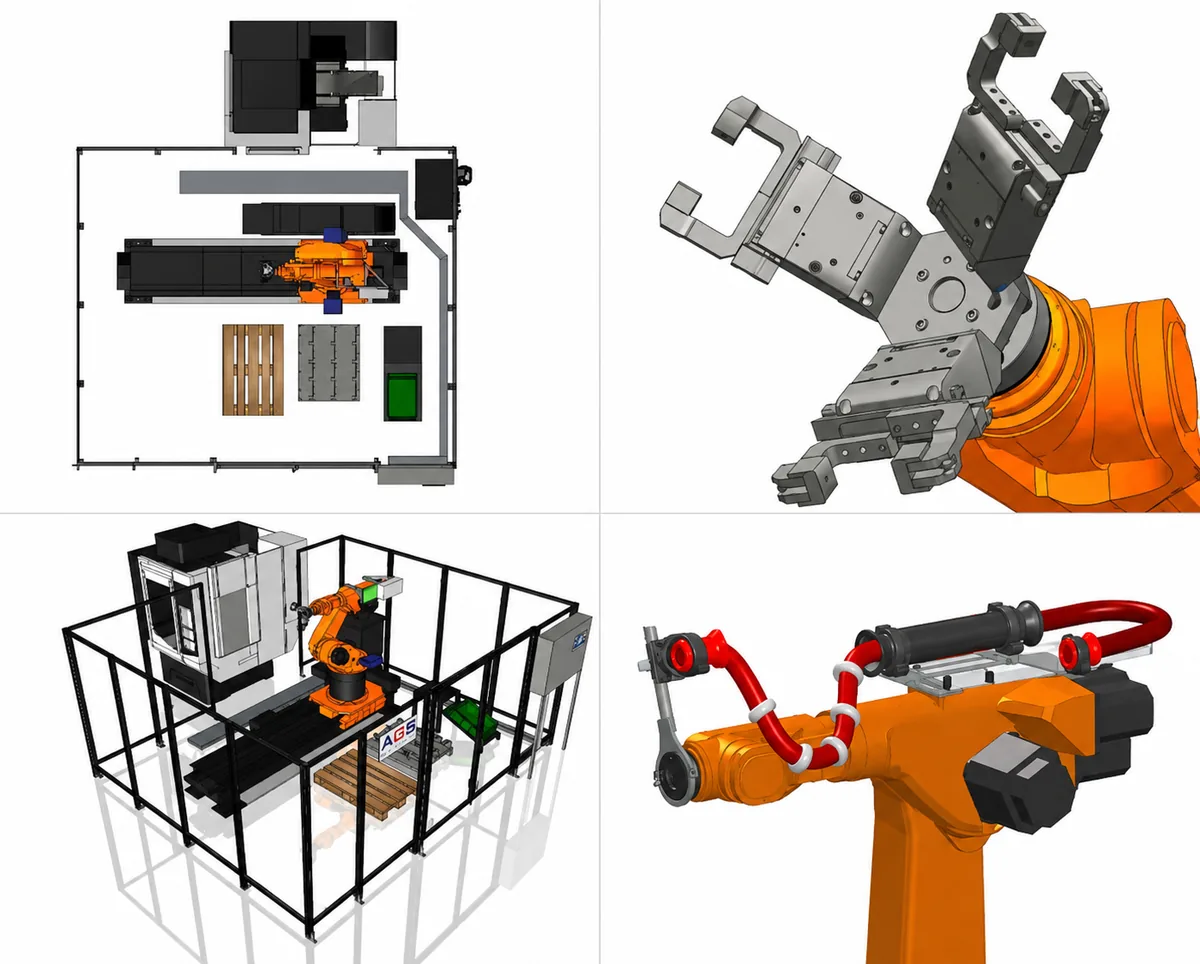 Digitale Auslegung der Roboterzelle mit Greifer- und Layoutdetails